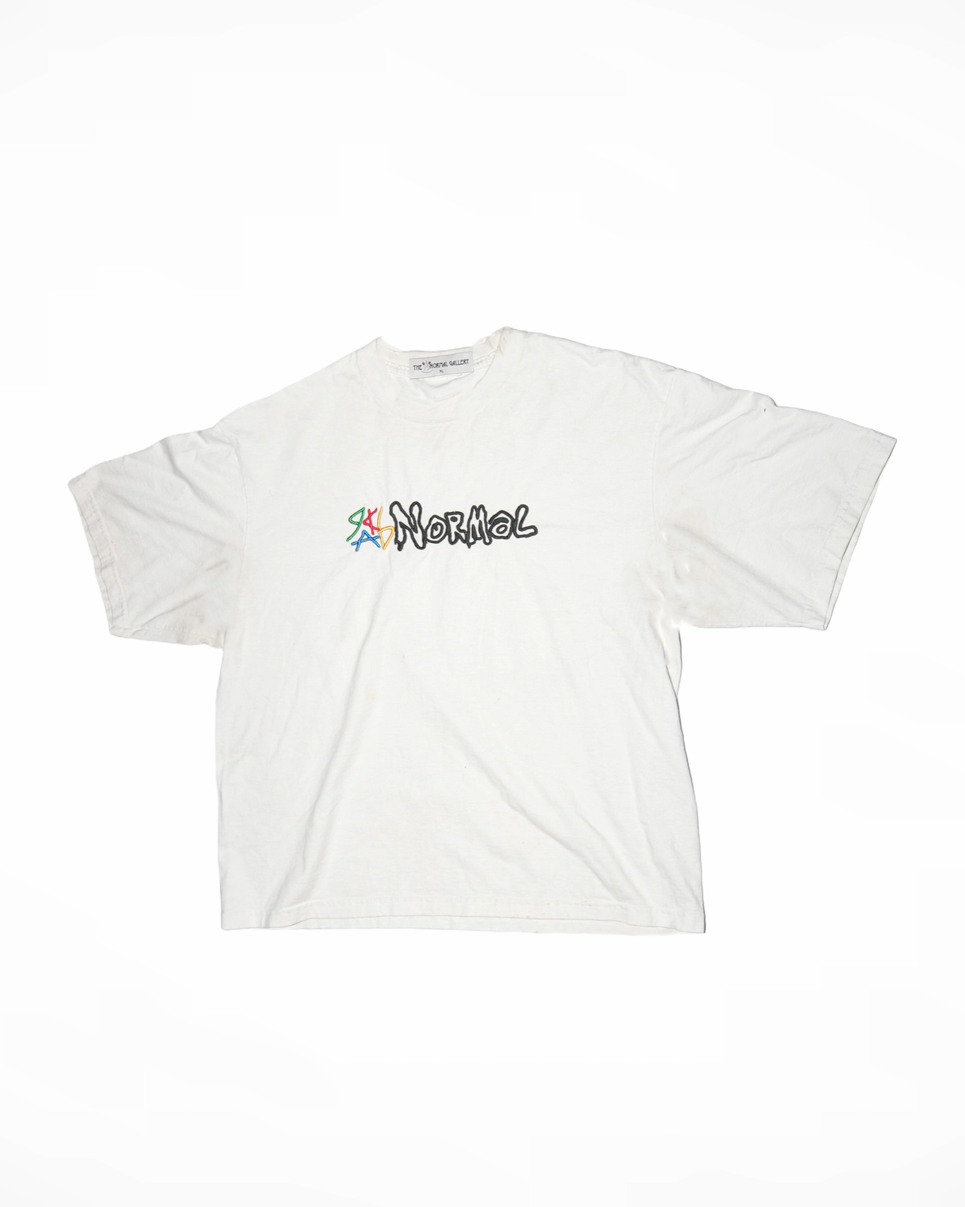 ABnormal Gallery white logo tee with multicolor embroidered ABnormal logo across the chest