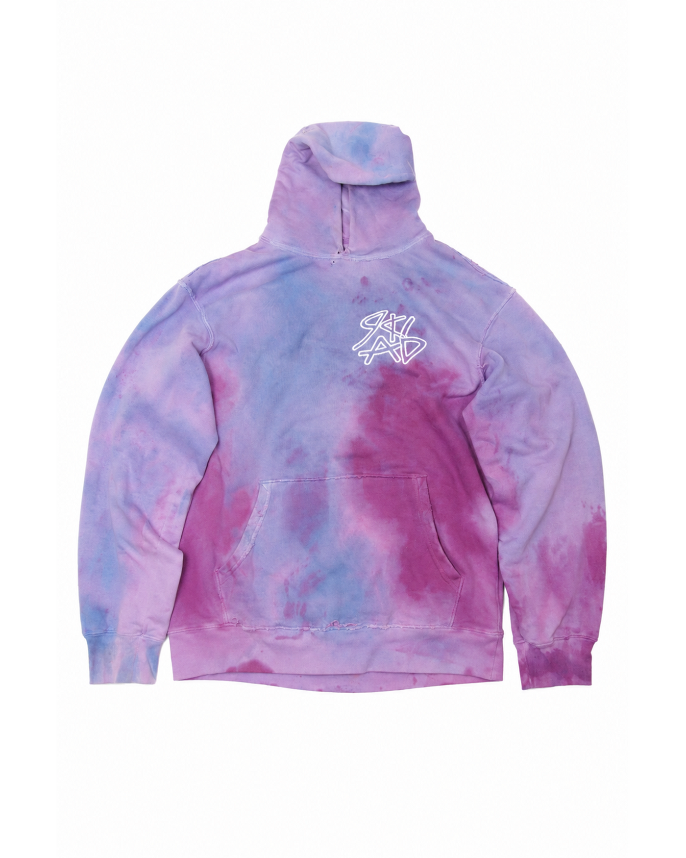ABnormal Gallery Acid Rain Hoodie v2 in custom purple and pink acid wash with white 3D embroidered logo on chest